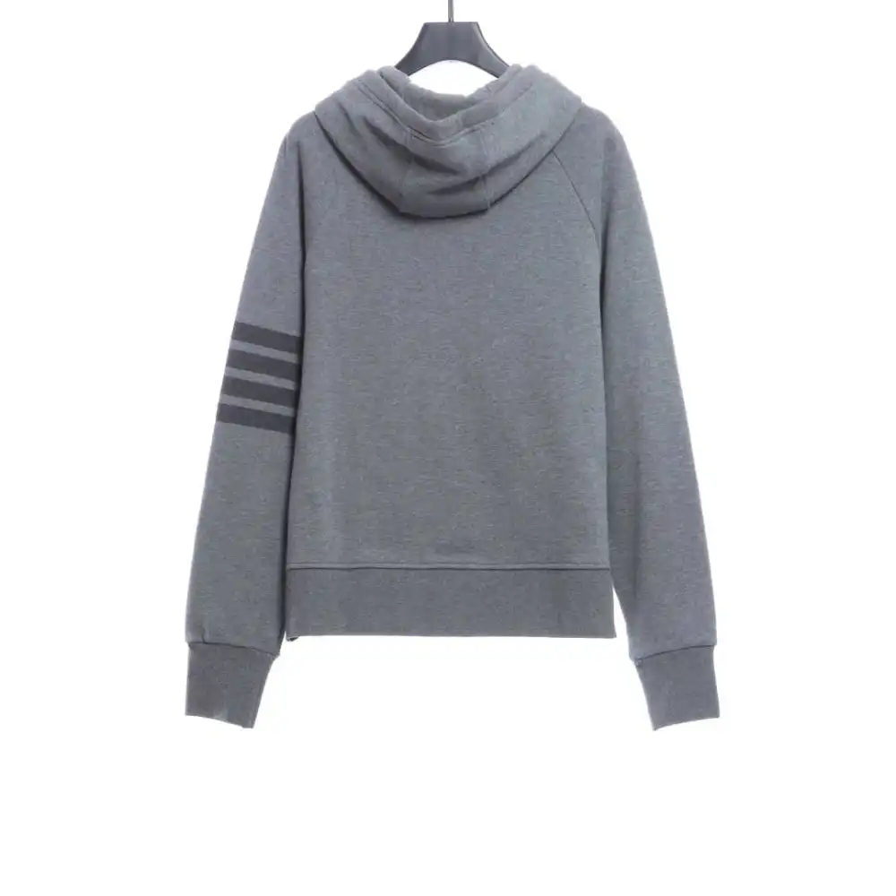 Thom Browne Special Offer Classic Contrast Color Yarn-Dyed Zip-Up Hoodie Grey