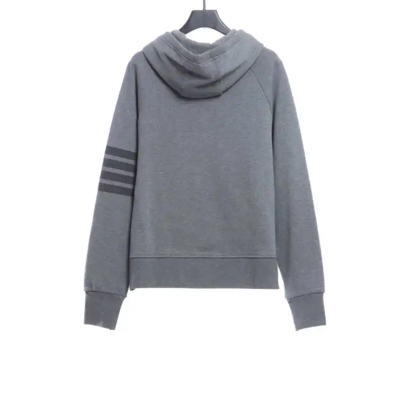 Thom Browne Special Offer Classic Contrast Color Yarn-Dyed Zip-Up Hoodie Grey