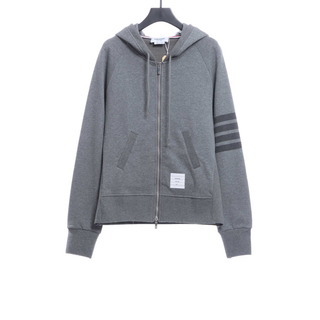Thom Browne Special Offer Classic Contrast Color Yarn-Dyed Zip-Up Hoodie Grey