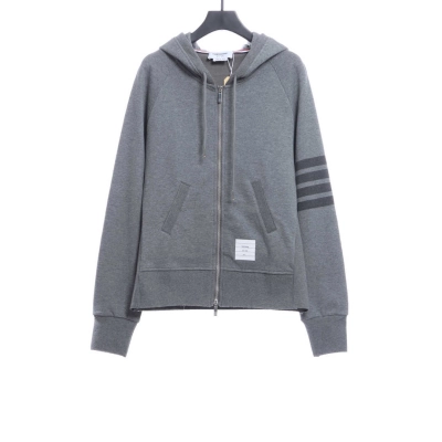 Thom Browne Special Offer Classic Contrast Color Yarn-Dyed Zip-Up Hoodie Grey 01