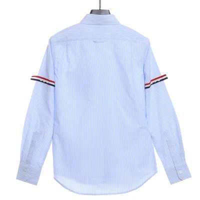Thom Browne Special Offer Three-Stripe Webbing Blend Long-Seeved Shirt Blue 02