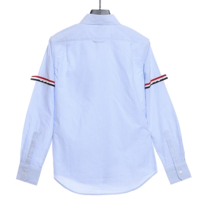 Thom Browne Special Offer Three-Stripe Webbing Blend Long-Seeved Shirt Blue 02