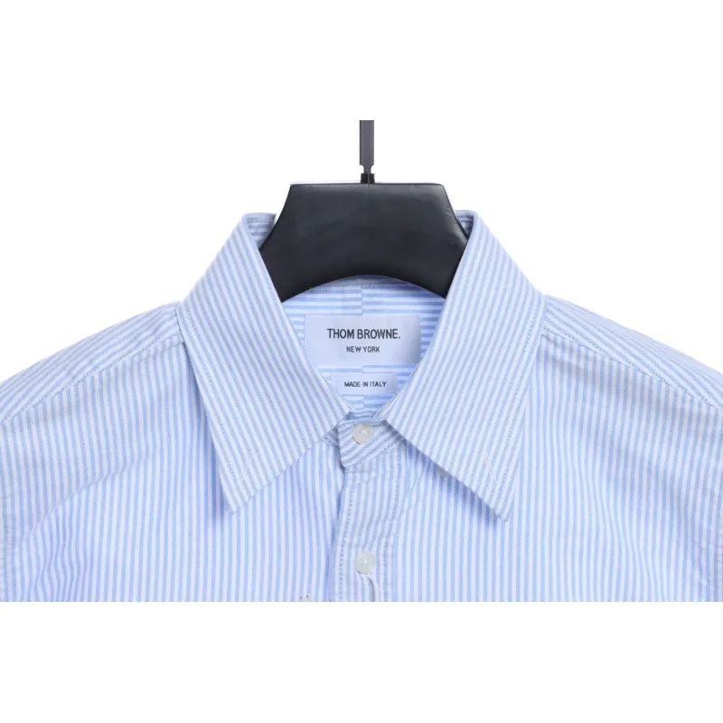 Thom Browne Special Offer Three-Stripe Webbing Blend Long-Seeved Shirt Blue