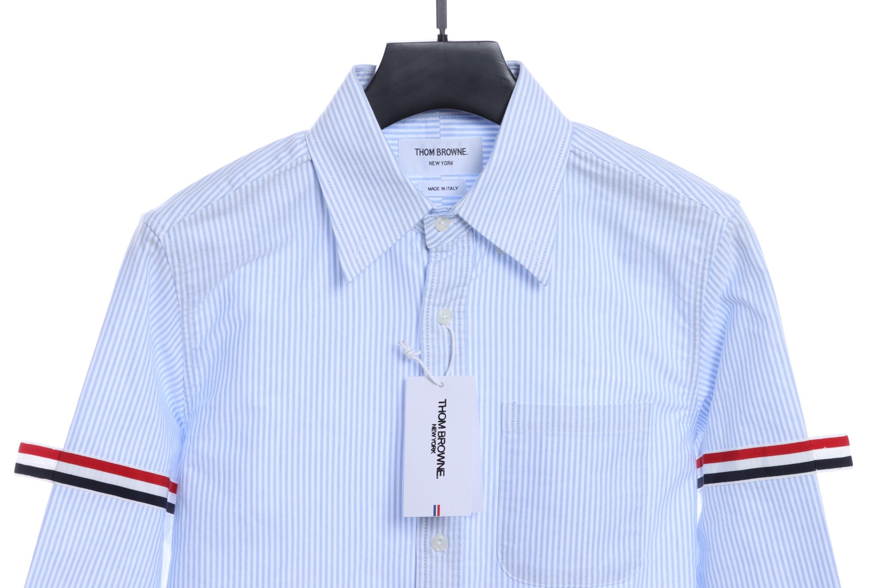 Thom Browne Special Offer Three-Stripe Webbing Blend Long-Seeved Shirt Blue