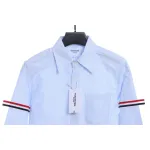Thom Browne Special Offer Three-Stripe Webbing Blend Long-Seeved Shirt Blue
