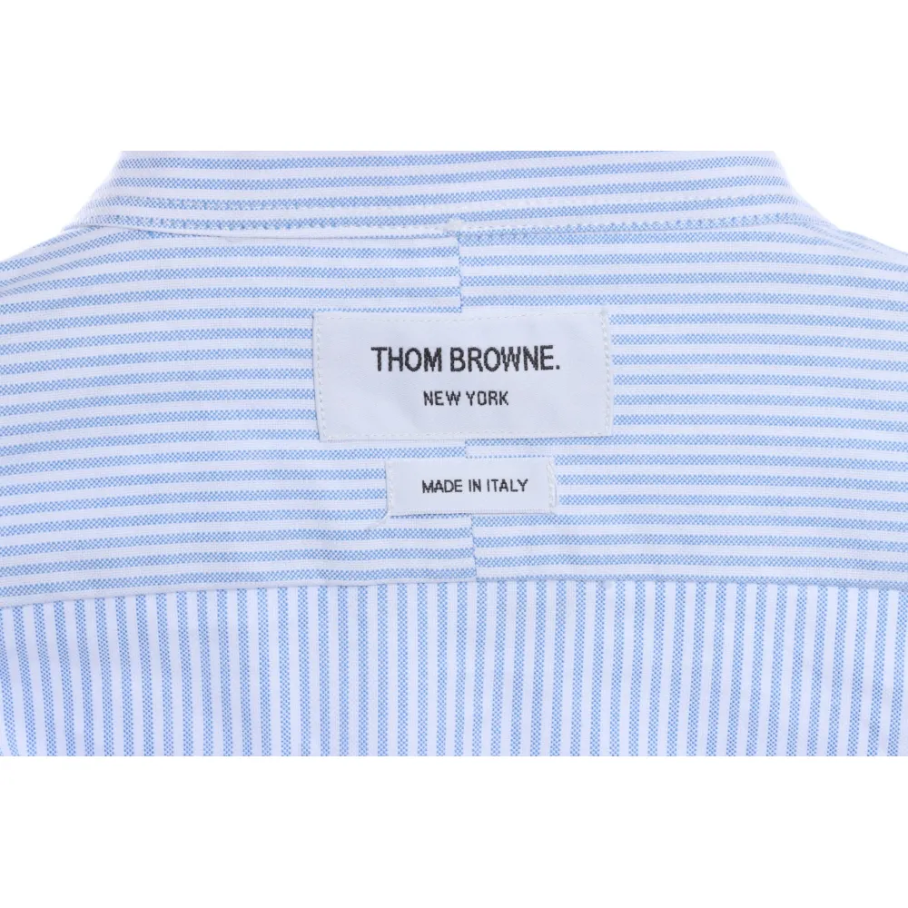 Thom Browne Special Offer Three-Stripe Webbing Blend Long-Seeved Shirt Blue