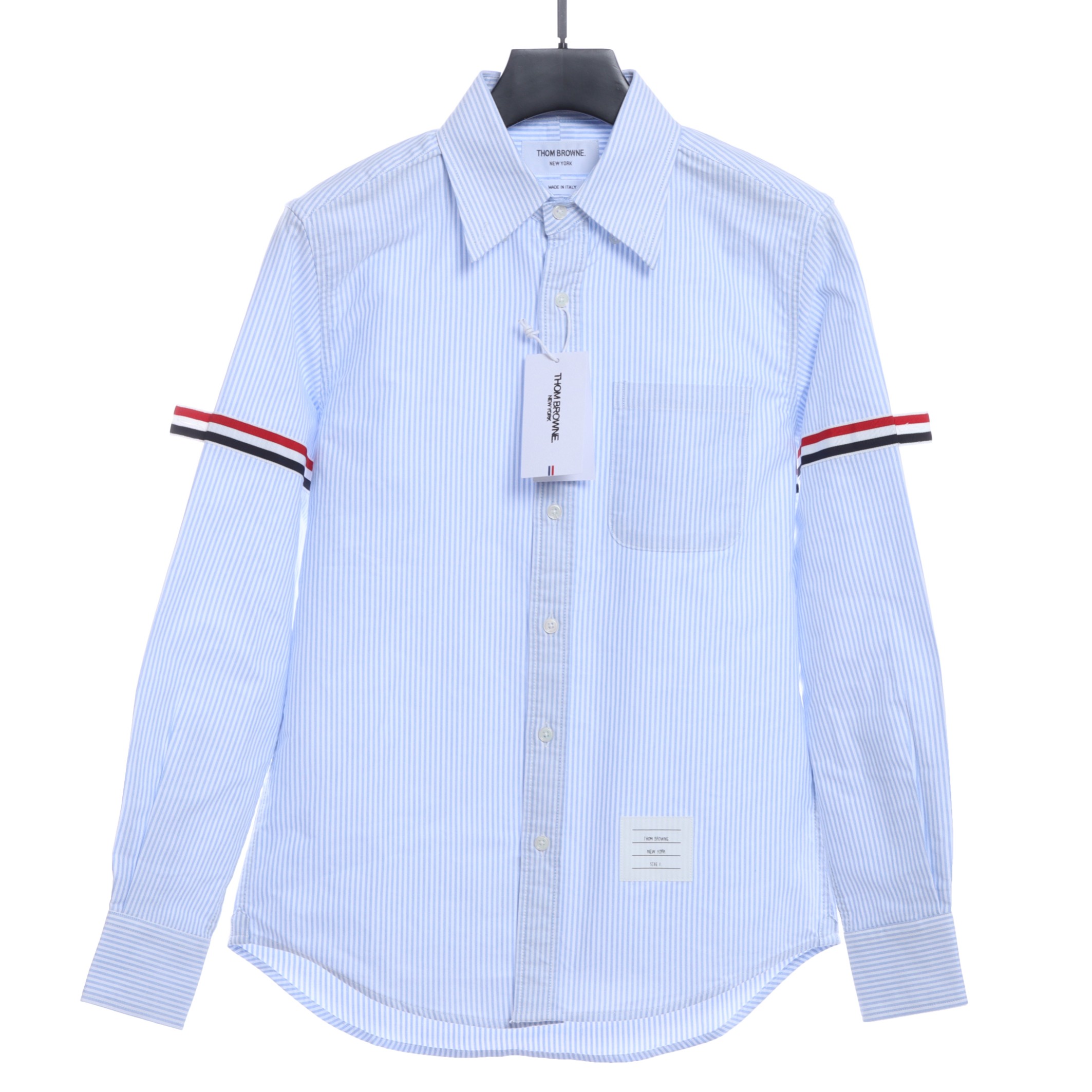 Thom Browne Special Offer Three-Stripe Webbing Blend Long-Seeved Shirt Blue
