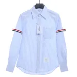 Thom Browne Special Offer Three-Stripe Webbing Blend Long-Seeved Shirt Blue