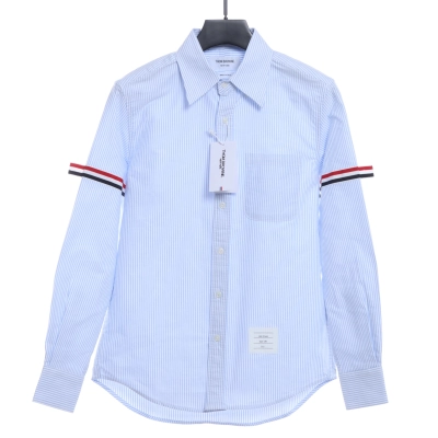 Thom Browne Special Offer Three-Stripe Webbing Blend Long-Seeved Shirt Blue 01