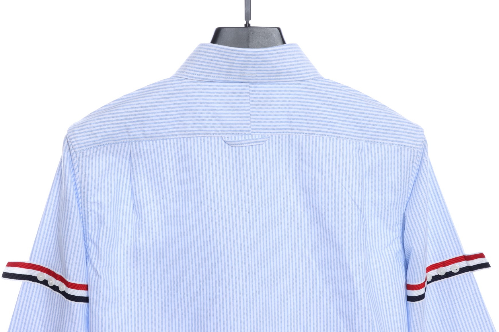 Thom Browne Special Offer Three-Stripe Webbing Blend Long-Seeved Shirt Blue