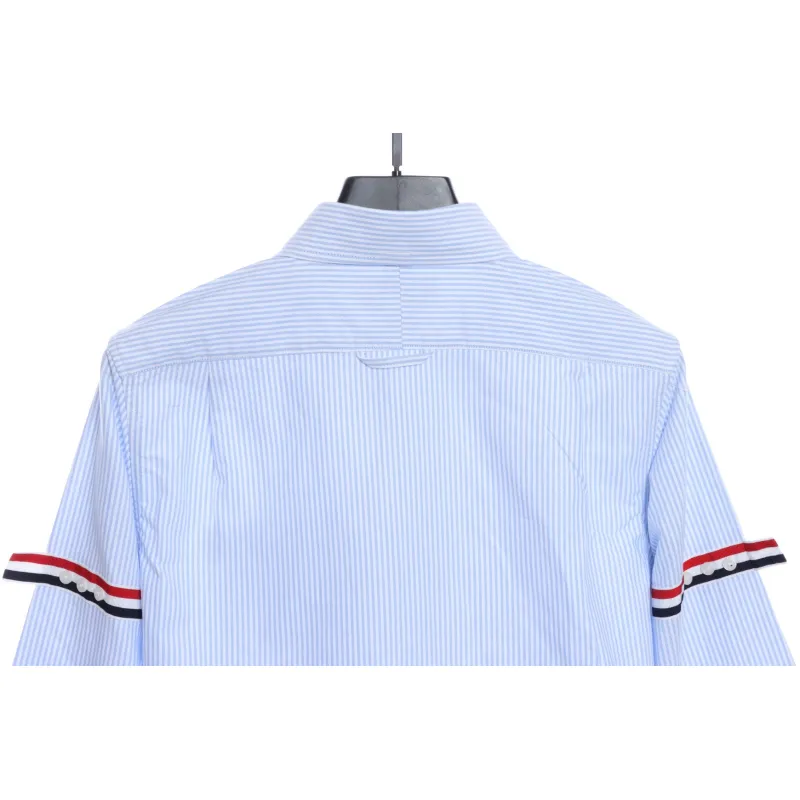 Thom Browne Special Offer Three-Stripe Webbing Blend Long-Seeved Shirt Blue