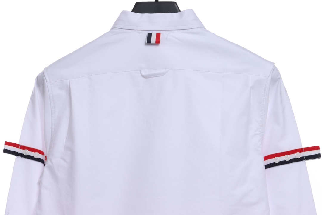 Thom Browne Special Offer Three-Stripe Webbing Blend Long-Seeved Shirt White