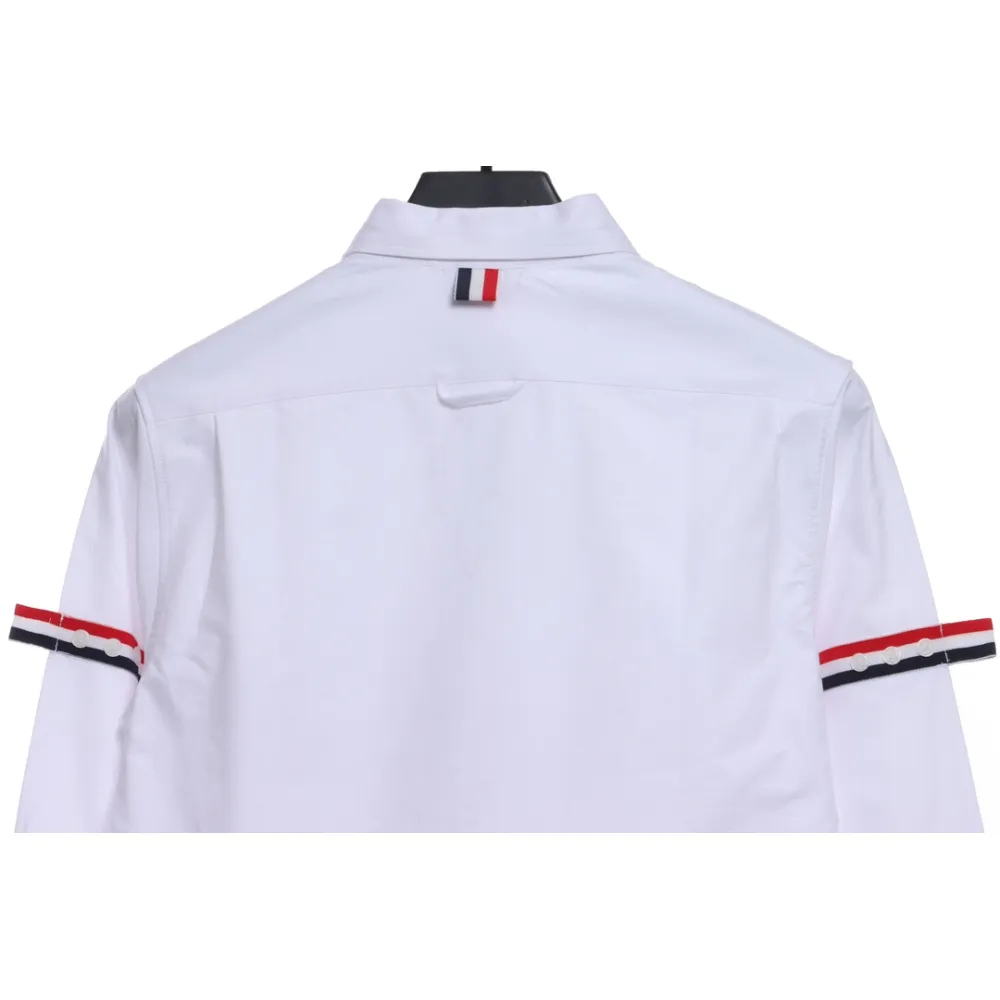 Thom Browne Special Offer Three-Stripe Webbing Blend Long-Seeved Shirt White