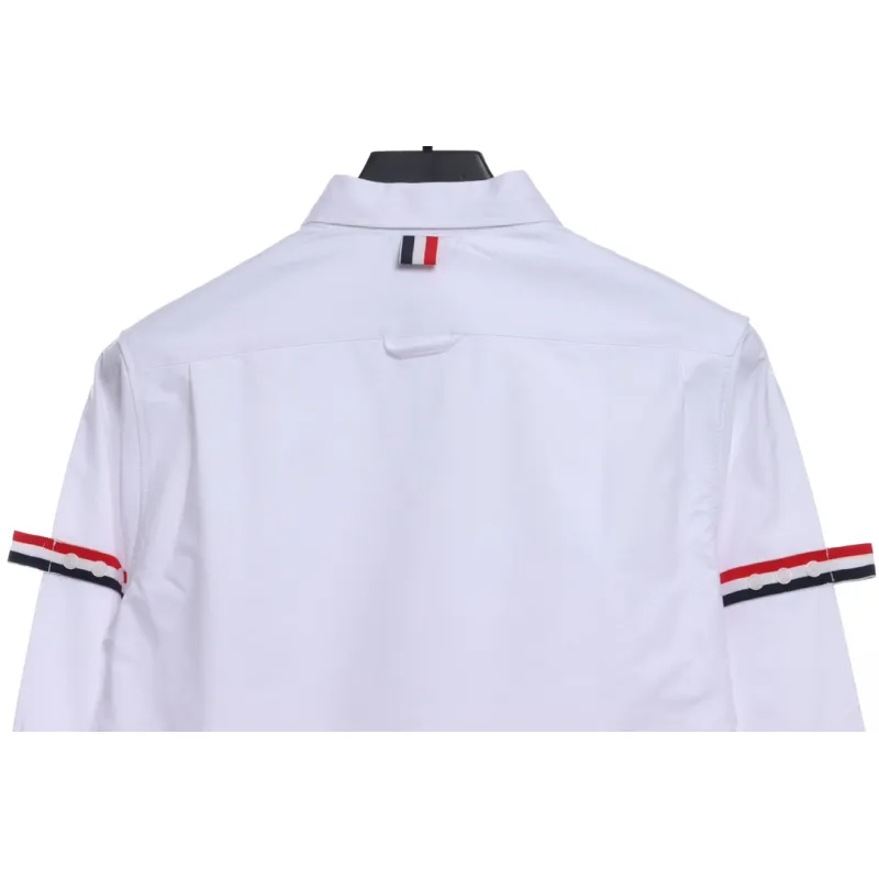 Thom Browne Special Offer Three-Stripe Webbing Blend Long-Seeved Shirt White