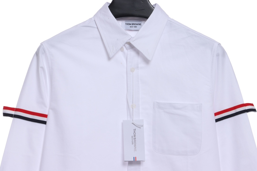 Thom Browne Special Offer Three-Stripe Webbing Blend Long-Seeved Shirt White