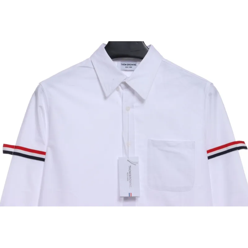 Thom Browne Special Offer Three-Stripe Webbing Blend Long-Seeved Shirt White