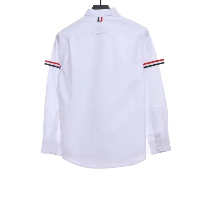 Thom Browne Special Offer Three-Stripe Webbing Blend Long-Seeved Shirt White 02