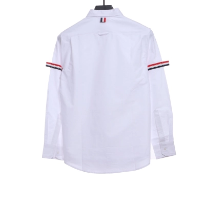 Thom Browne Special Offer Three-Stripe Webbing Blend Long-Seeved Shirt White 02