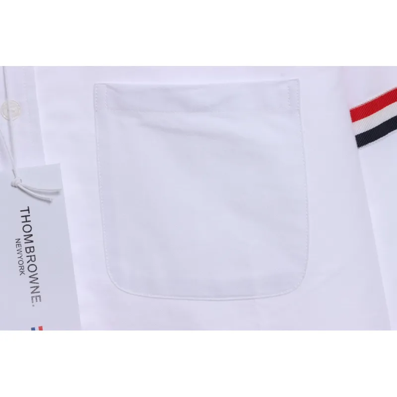 Thom Browne Special Offer Three-Stripe Webbing Blend Long-Seeved Shirt White