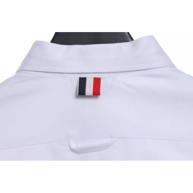 Thom Browne Special Offer Three-Stripe Webbing Blend Long-Seeved Shirt White