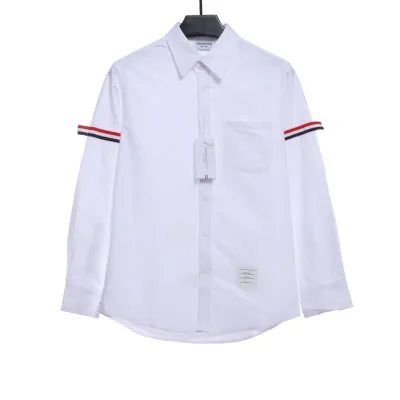 Thom Browne Special Offer Three-Stripe Webbing Blend Long-Seeved Shirt White 01