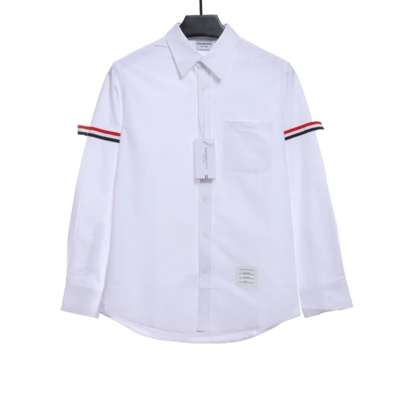 Thom Browne Special Offer Three-Stripe Webbing Blend Long-Seeved Shirt White