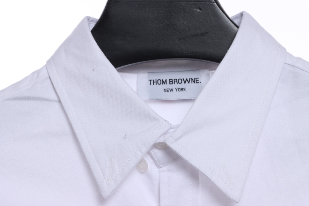 Thom Browne Special Offer Three-Stripe Webbing Blend Long-Seeved Shirt White