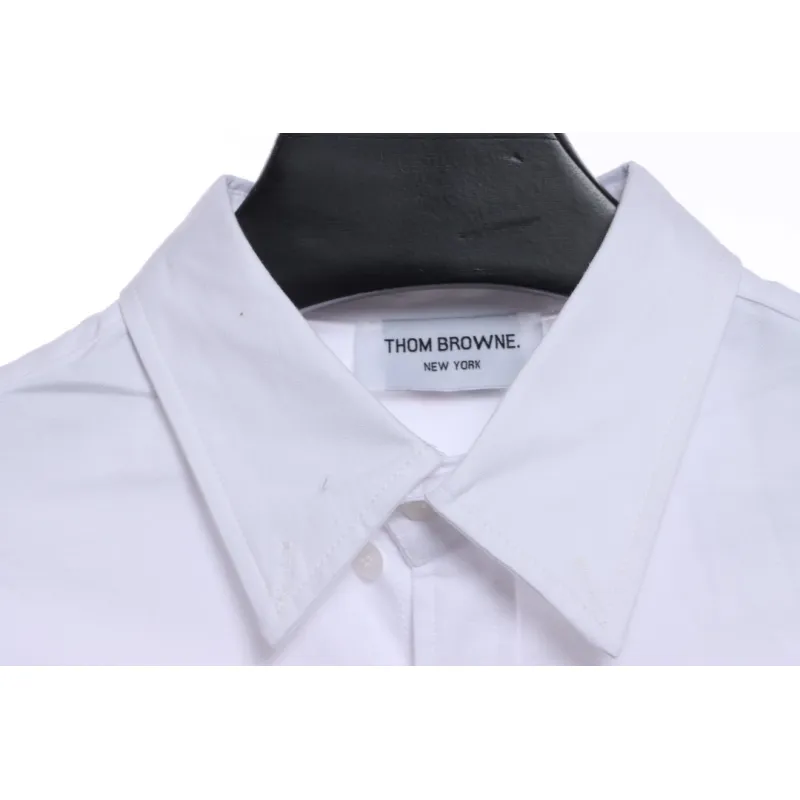 Thom Browne Special Offer Three-Stripe Webbing Blend Long-Seeved Shirt White