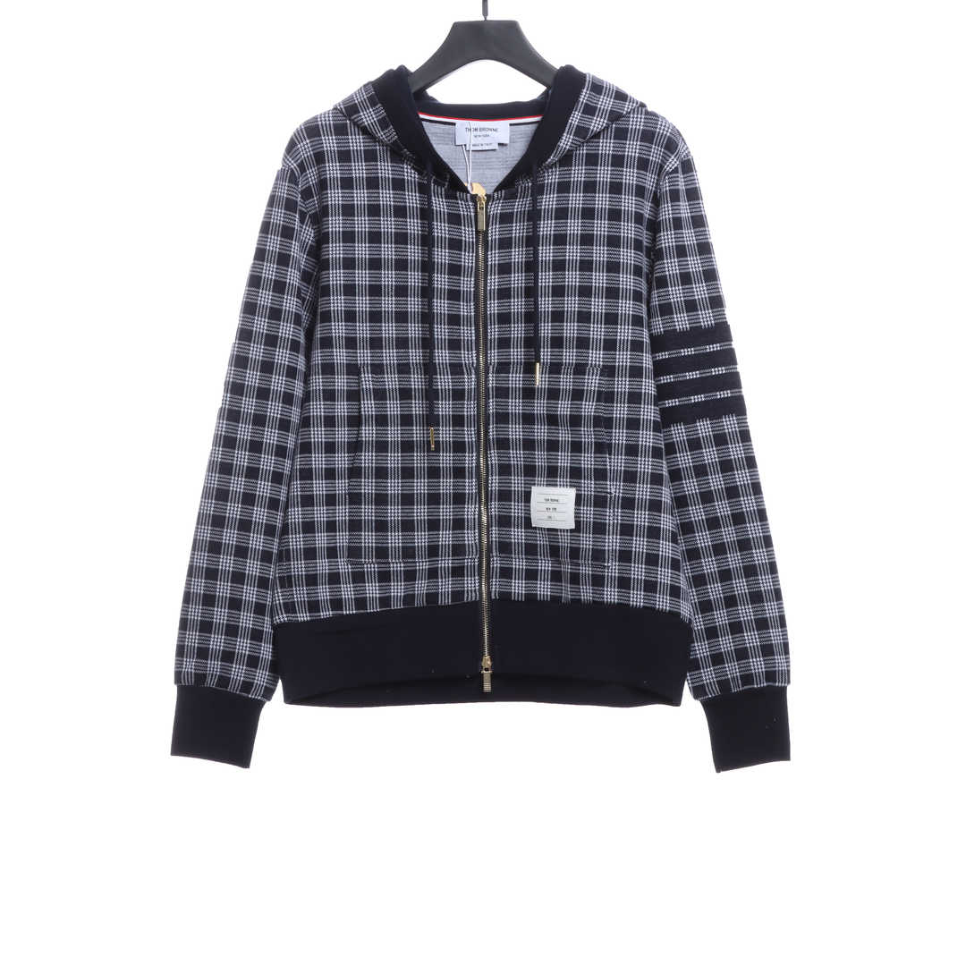 Thom Browne Special Price Jacquard Zip Hoodie Blue