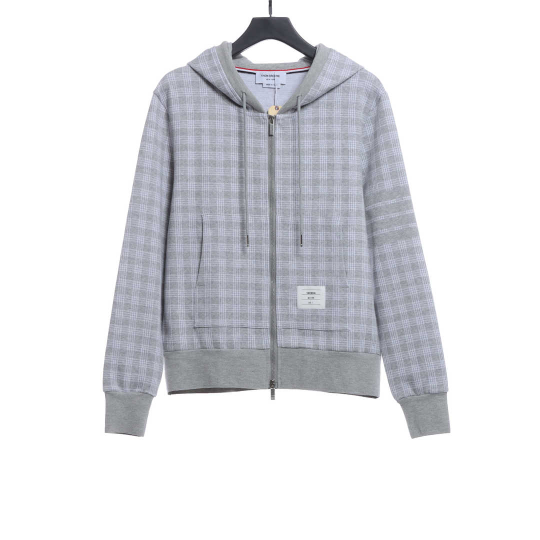Thom Browne Special Price Jacquard Zip Hoodie Grey