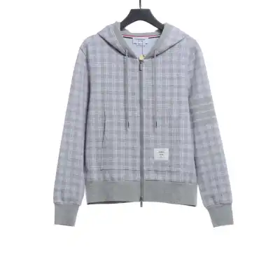 Thom Browne Special Price Jacquard Zip Hoodie Grey 01