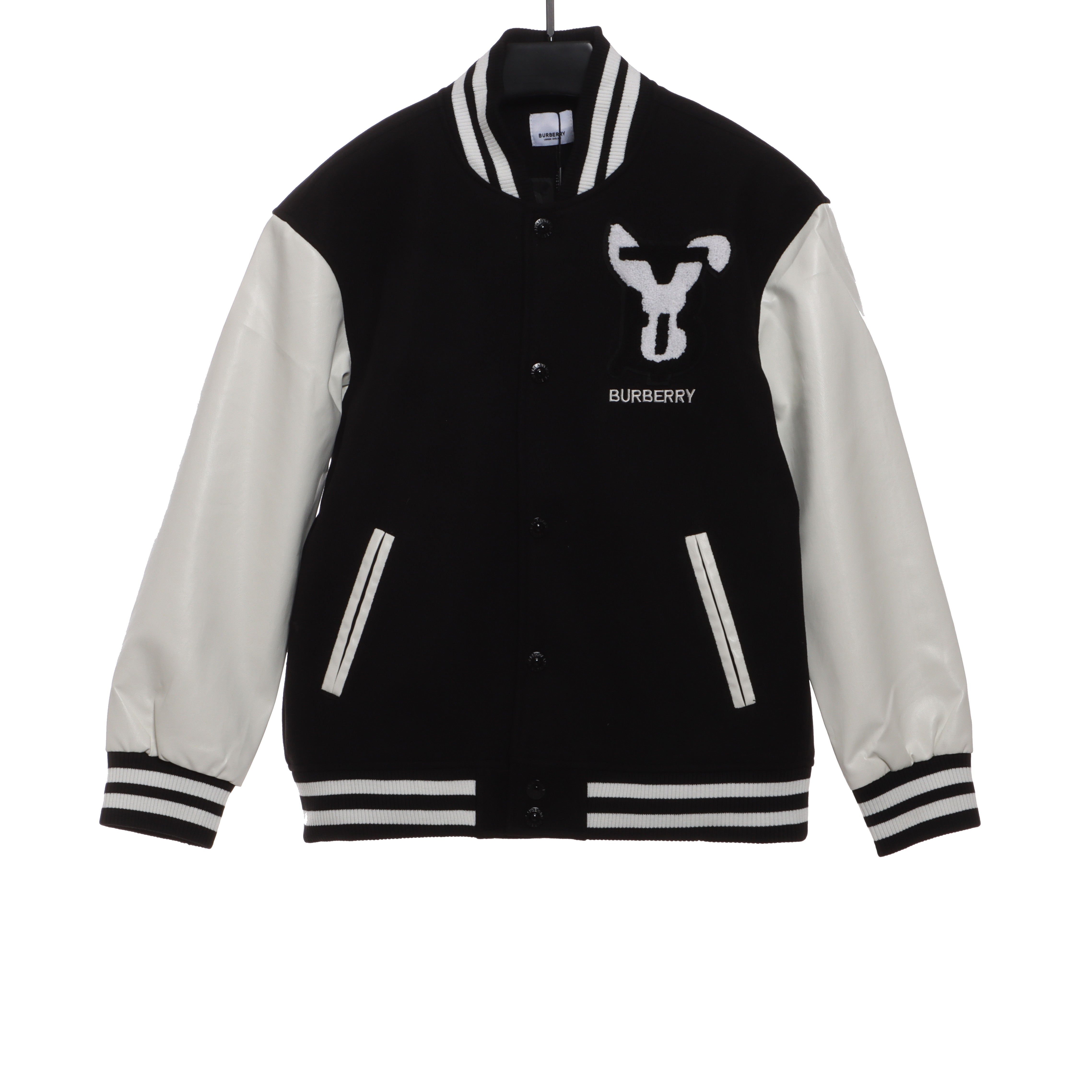 (Special Offer) Burberry 3D Towel Embroidery Baseball Jacket Black