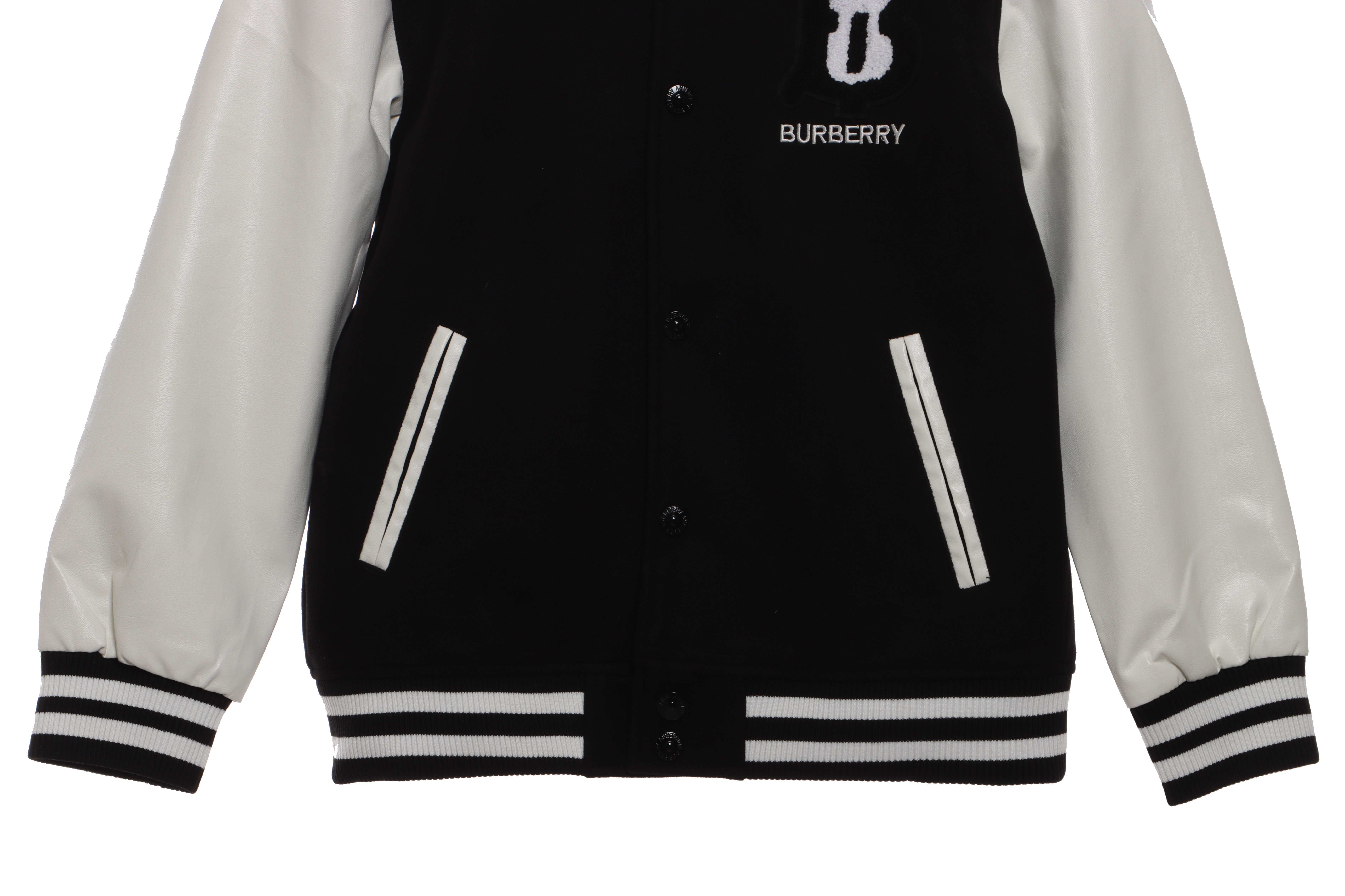 (Special Offer) Burberry 3D Towel Embroidery Baseball Jacket Black