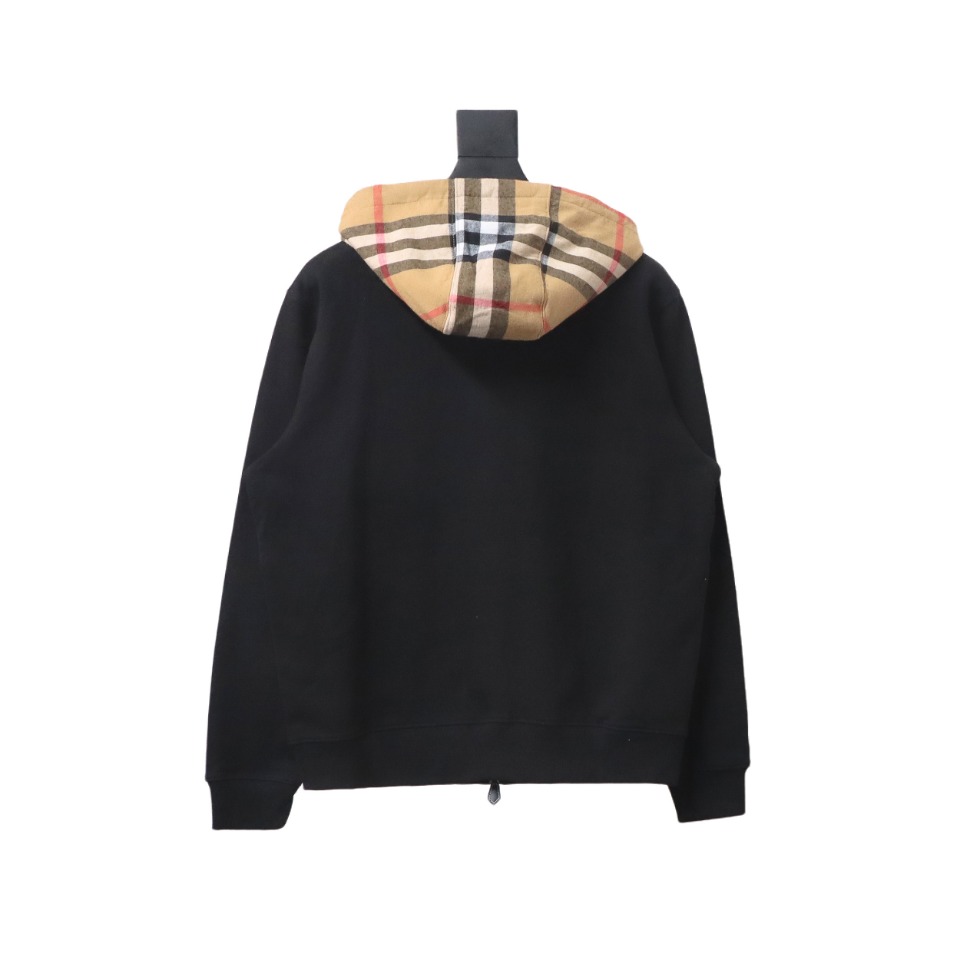 Burberry Check Hood Panel Double Zipper Hooded Jacket Black