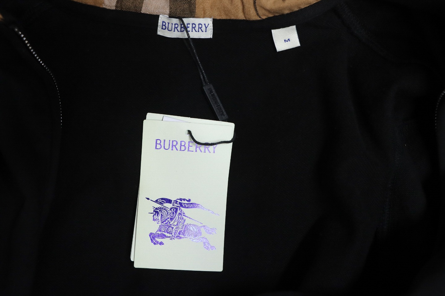 Burberry Check Hood Panel Double Zipper Hooded Jacket Black