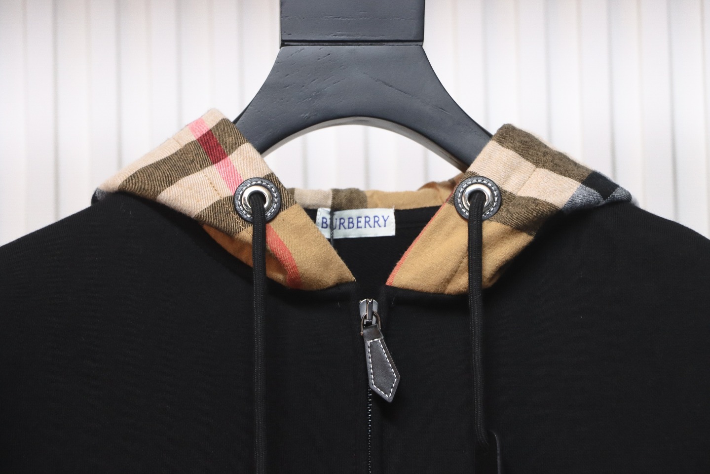 Burberry Check Hood Panel Double Zipper Hooded Jacket Black