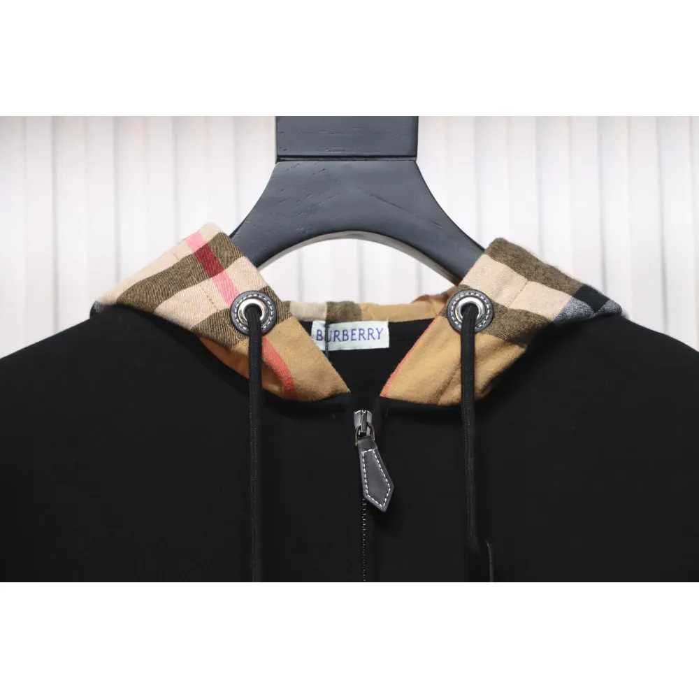 Burberry Check Hood Panel Double Zipper Hooded Jacket Black