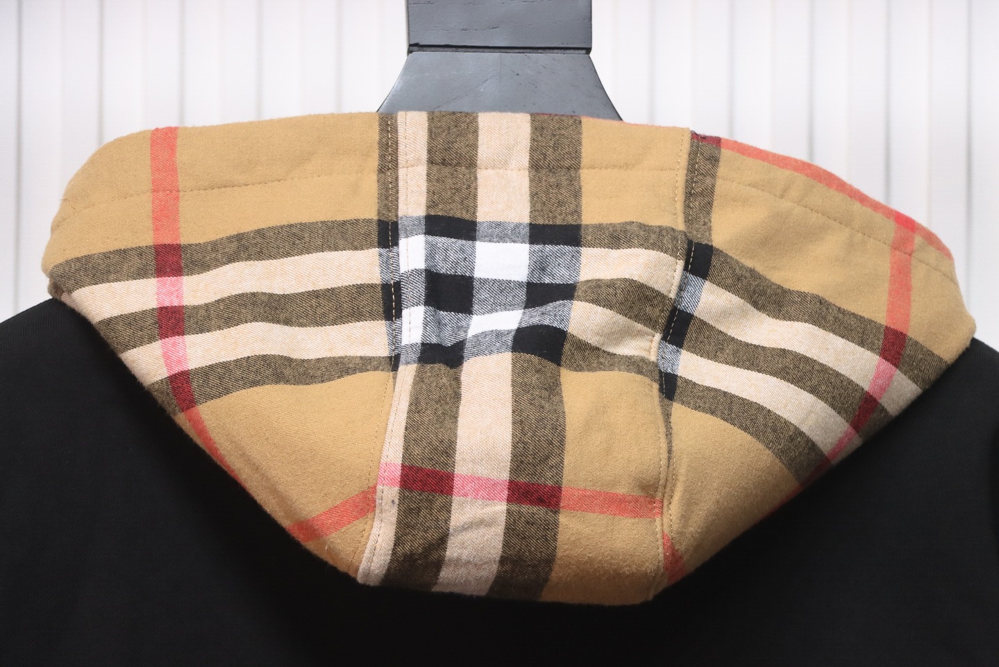 Burberry Check Hood Panel Double Zipper Hooded Jacket Black