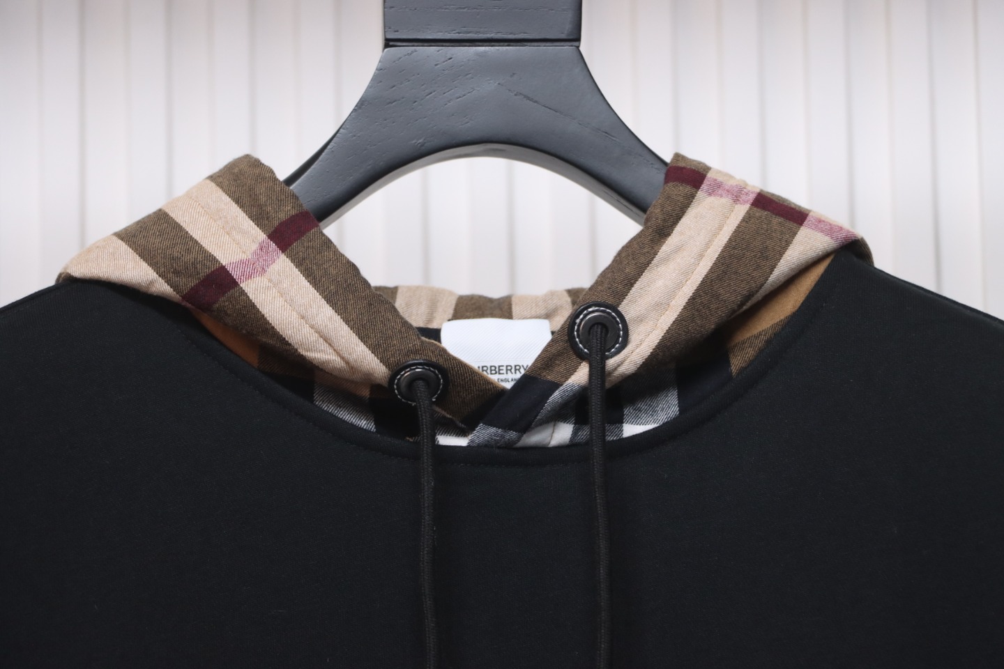 Burberry Panelled Plaid Hoodie Black