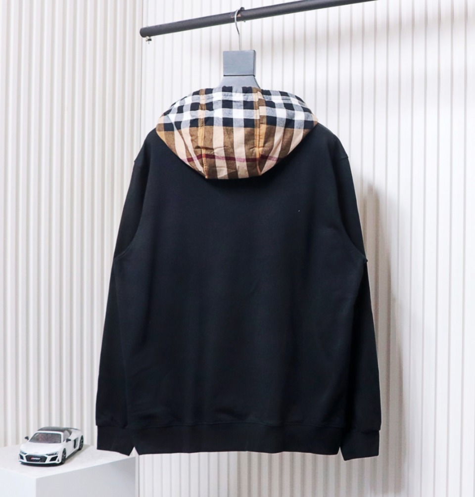 Burberry Panelled Plaid Hoodie Black