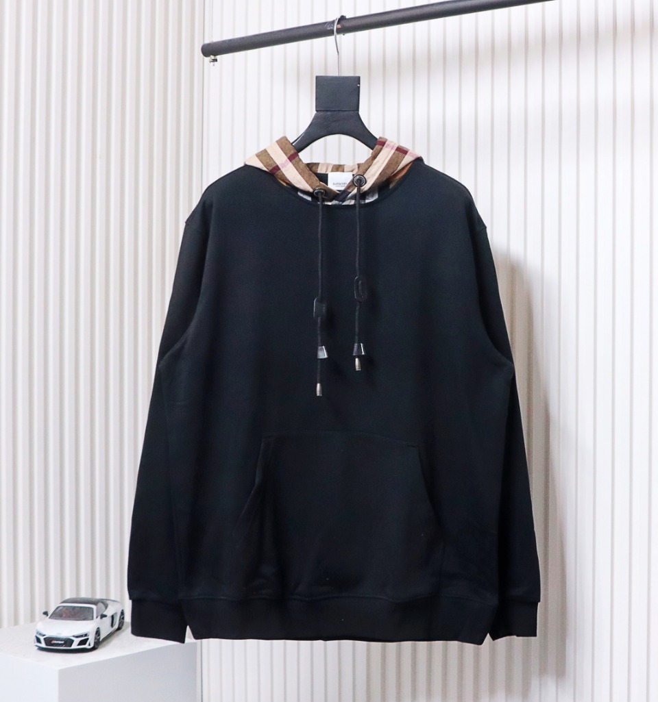 Burberry Panelled Plaid Hoodie Black