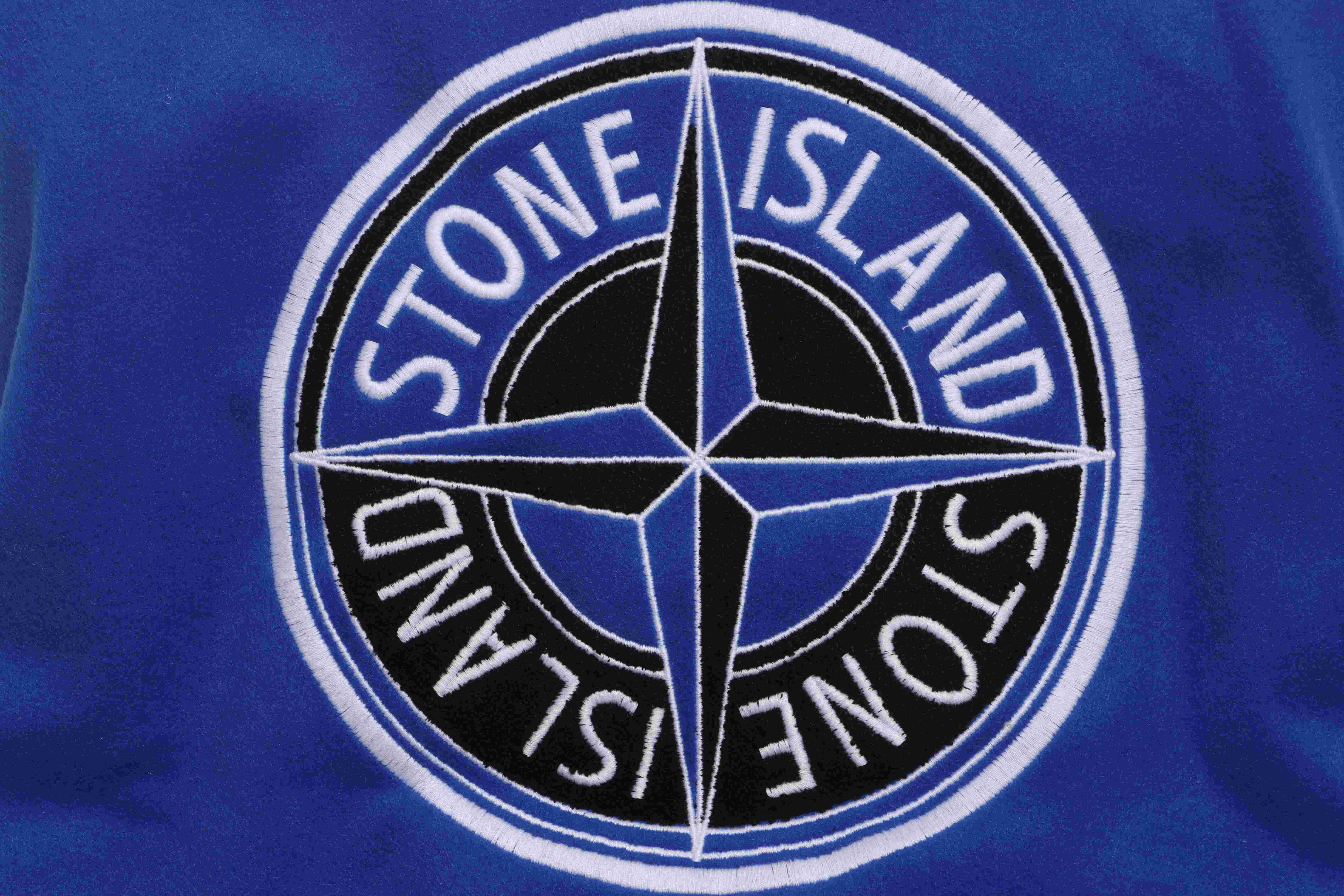 Stone Island Compass Logo Leather Sleeve Baseball Jacket Blue