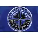 Stone Island Compass Logo Leather Sleeve Baseball Jacket Blue