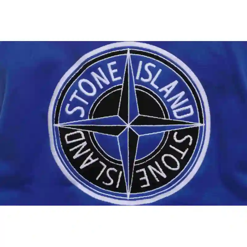 Stone Island Compass Logo Leather Sleeve Baseball Jacket Blue