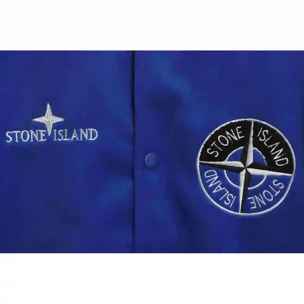 Stone Island Compass Logo Leather Sleeve Baseball Jacket Blue
