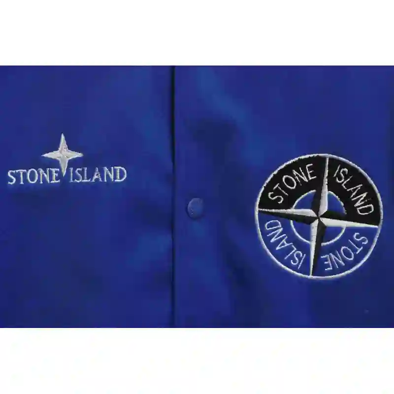 Stone Island Compass Logo Leather Sleeve Baseball Jacket Blue