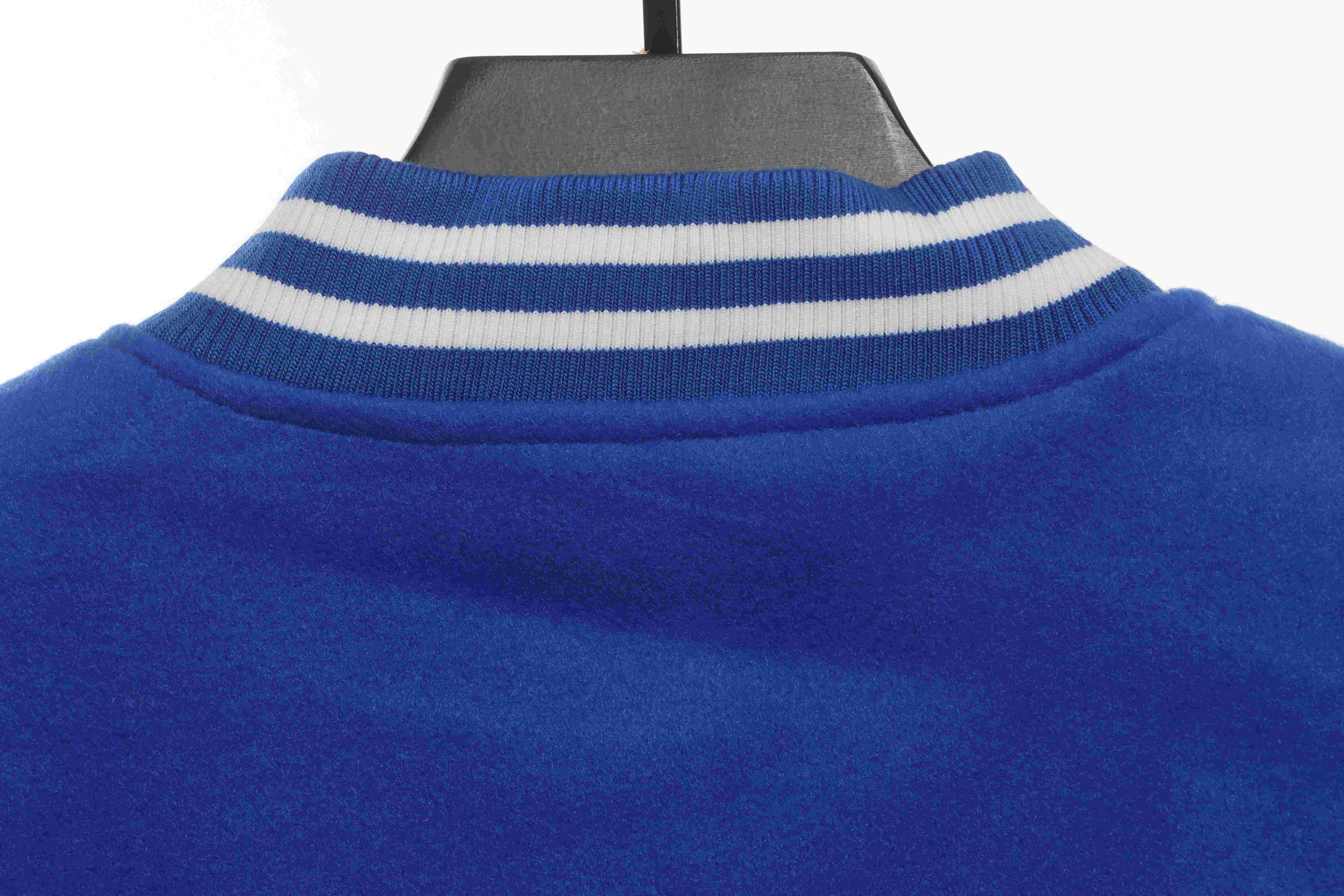 Stone Island Compass Logo Leather Sleeve Baseball Jacket Blue