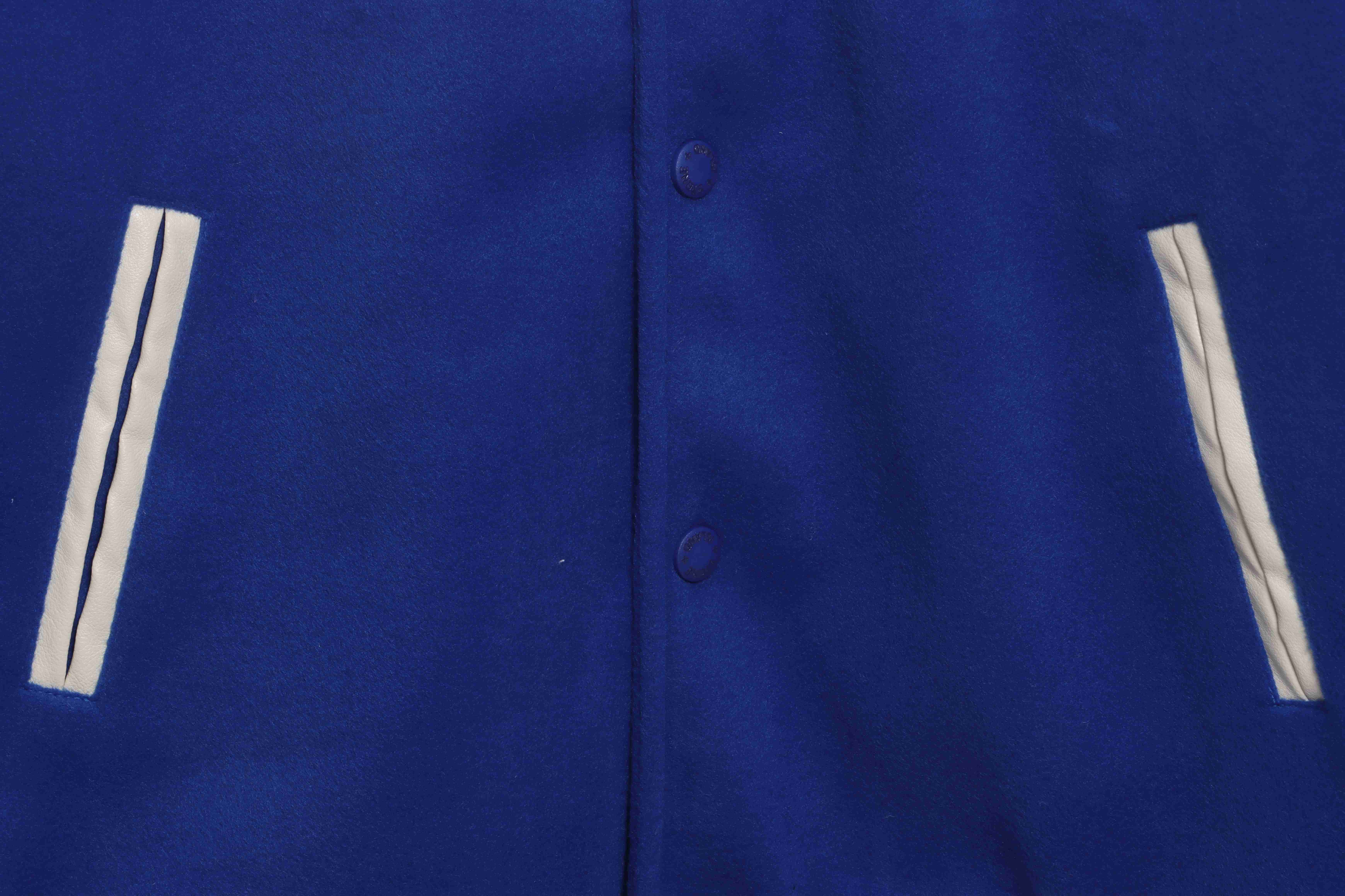 Stone Island Compass Logo Leather Sleeve Baseball Jacket Blue