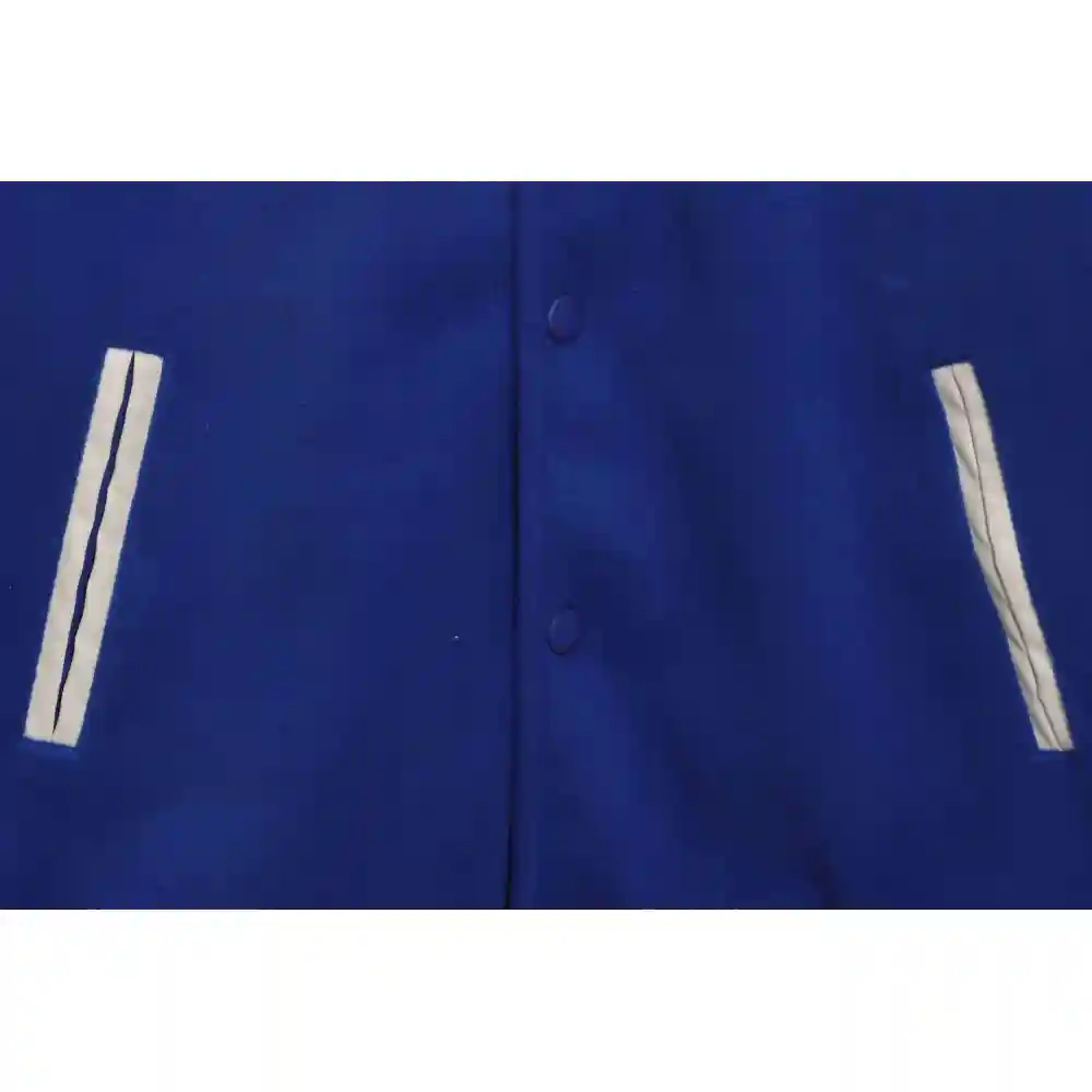 Stone Island Compass Logo Leather Sleeve Baseball Jacket Blue