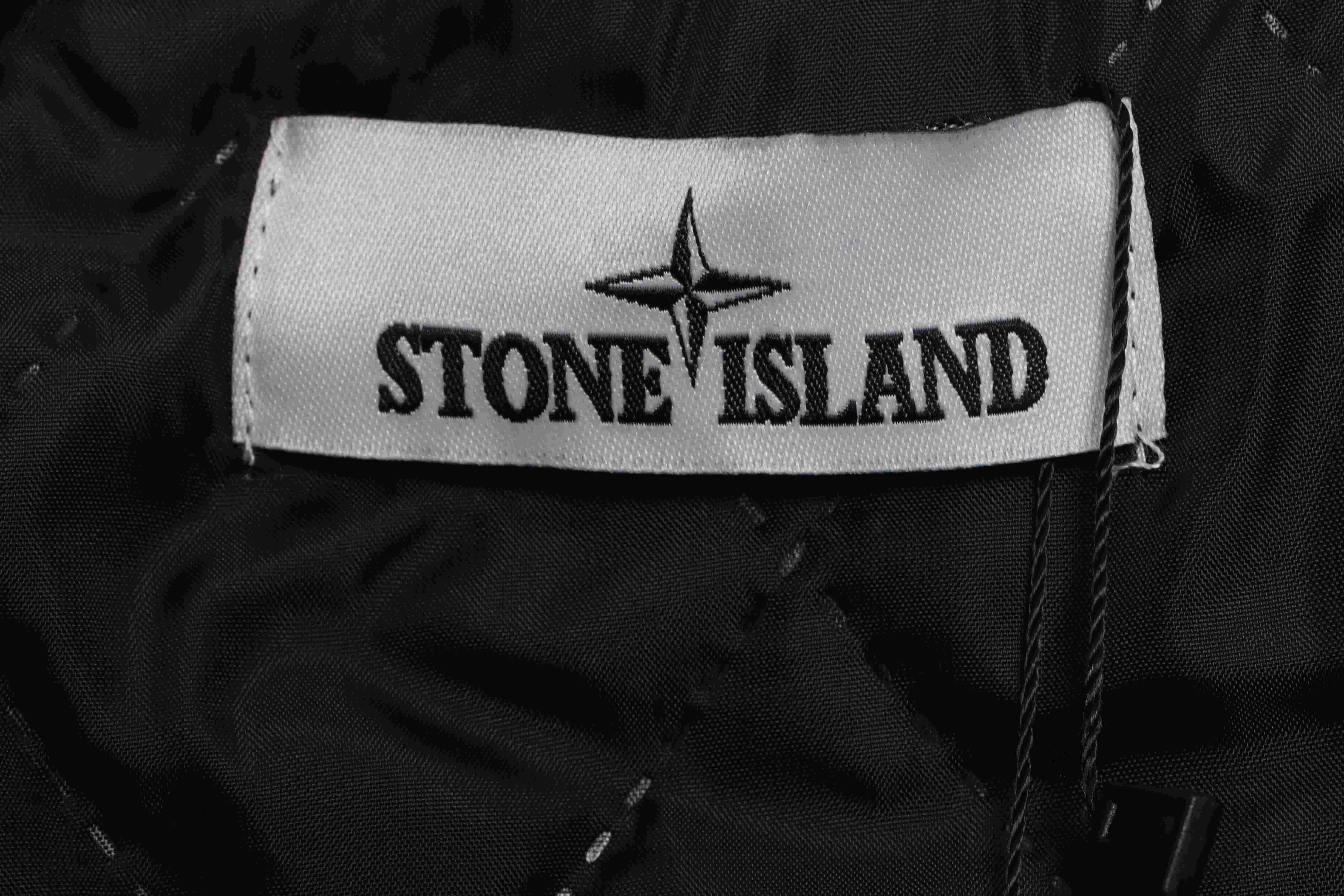 Stone Island Compass Logo Leather Sleeve Baseball Jacket Blue